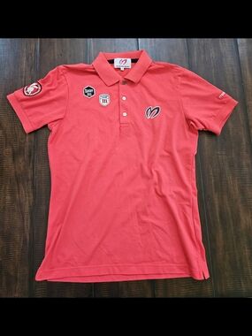 Master Bunny Edition Men's Coral-Red Polo with Embroidered Logos
